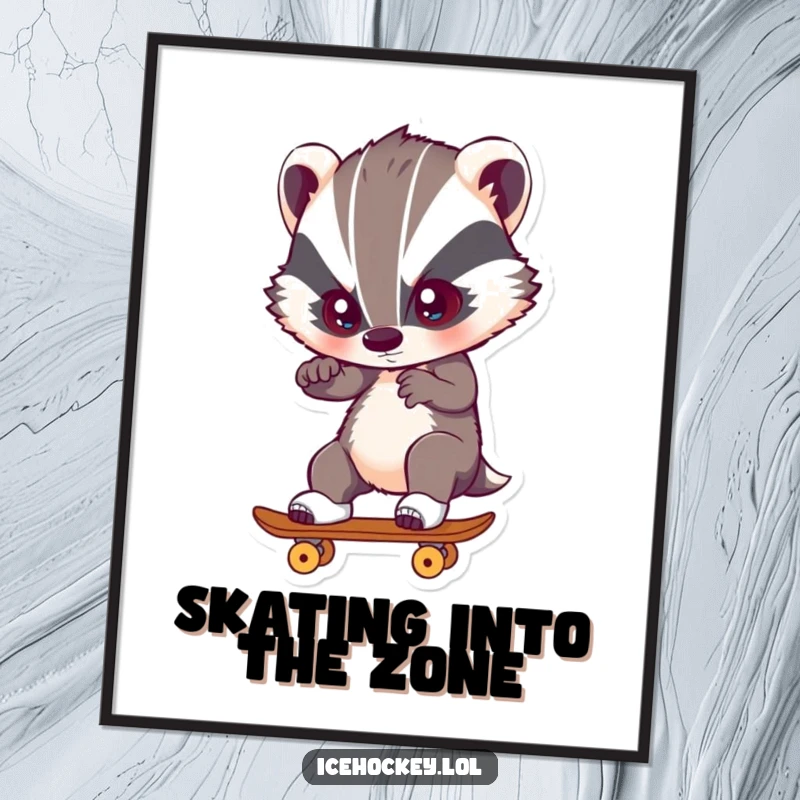 Funny Free Printable Wall Art: A brave badger skates with intense focus, bringing dynamic energy to your room.