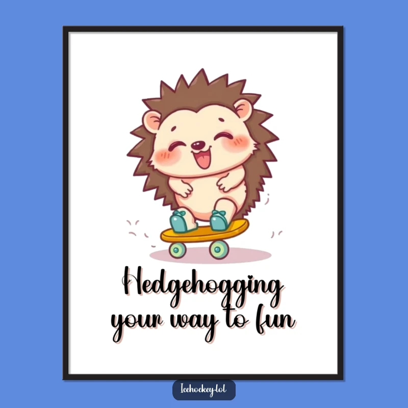 Funny Free Printable Wall Art: Giggling Hedgehog Skate Mishap - Whimsical Downloadable Decor!