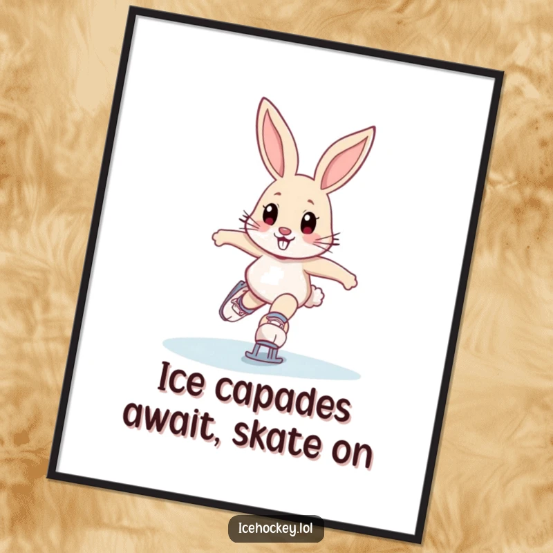 Funny Free Printable Wall Art: Determined bunny masterfully skating on ice, bringing dynamic humor to your decor.