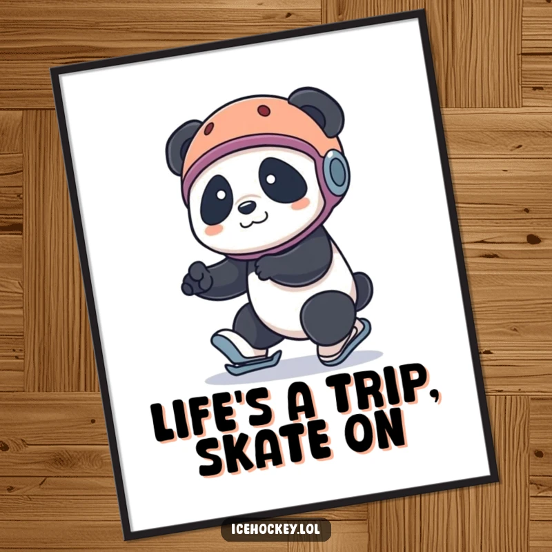 Funny Free Printable Wall Art: A panda wearing a helmet hilariously trips while attempting to skate, creating a comical and charming scene.