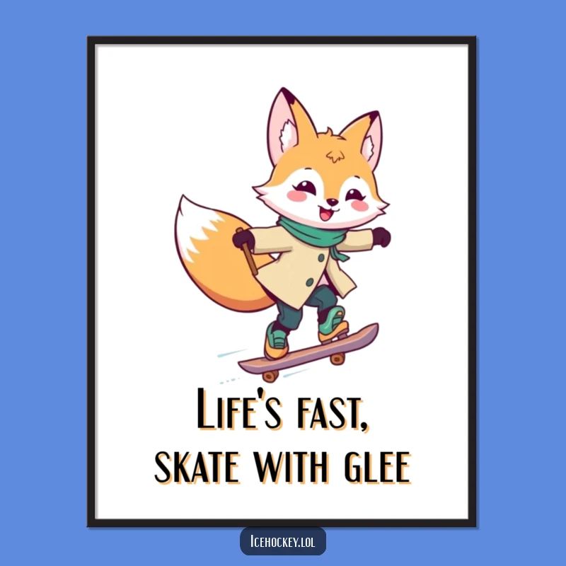 Free Printable Wall Art: Funny Skating Fox, Whimsical Decor Downloadable Art
