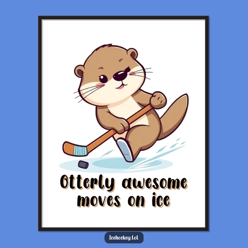 Free Printable Wall Art: Hockey Otter Action Shot, Downloadable Sports Decor