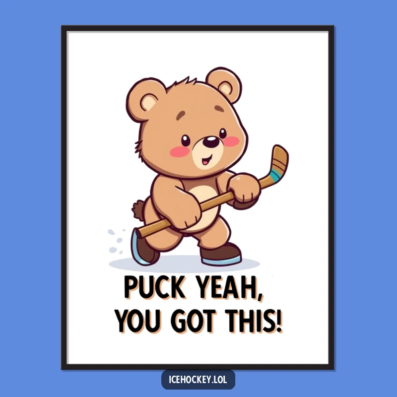 Free Printable Hockey Bear Cub Wall Art - Funny Downloadable Gift for Kids Rooms