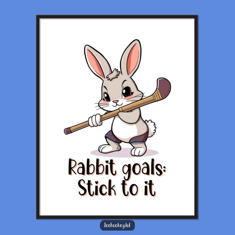 Funny Free Printable Wall Art: Focused Hockey Rabbit, Cool Downloadable Decor!