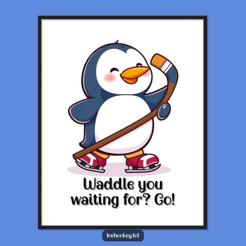 Free Printable Penguin Hockey Wall Art - Funny Downloadable Gift for Polar Decor