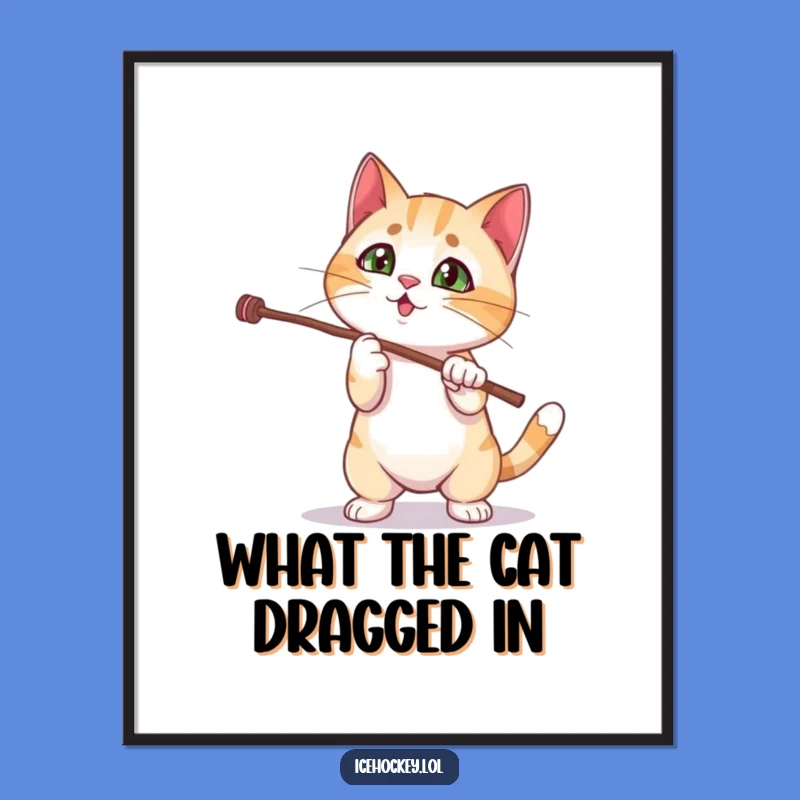 Free Printable Funny Cat Wall Art: Curious Stick Trick Downloadable Decor
