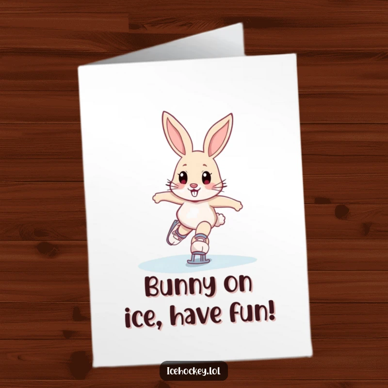 Funny Free Printable Birthday Card: Determined bunny in skates mid-zoom, ready to deliver birthday wishes with hilarious speed.