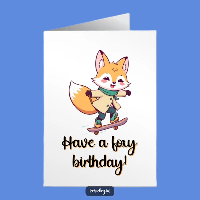 Free Printable Birthday Card: Fast Skating Fox Gift for Joyful Celebrations