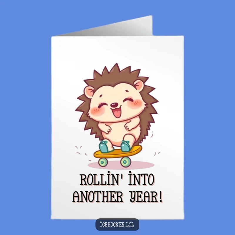 Free Printable Birthday Card: Giggling Hedgehog Skate Fail - Funny Downloadable Gift!