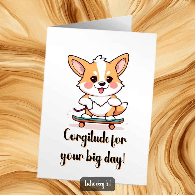 Funny Free Printable Birthday Card: Determined corgi sports skates, ready to conquer the ice with a serious, yet adorable, expression.