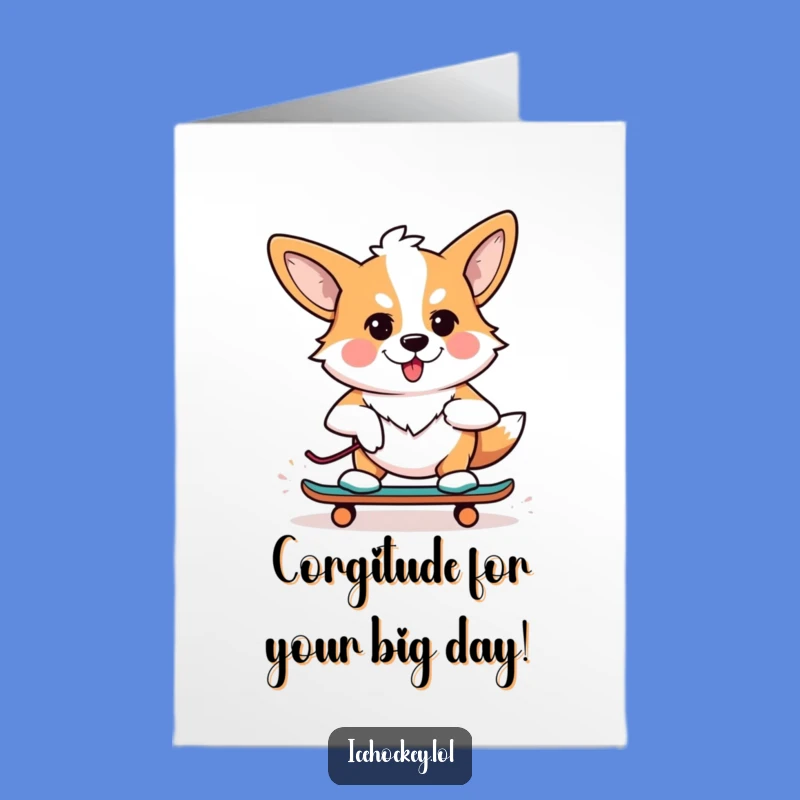 Free Printable Corgi Birthday Card: Funny Skating Dog Downloadable Gift for Dog Lovers