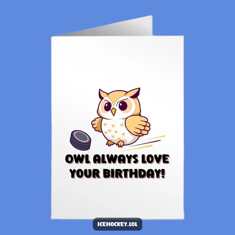 Free Printable Owl Hockey Birthday Card - Funny Downloadable Gift for Sports Fans