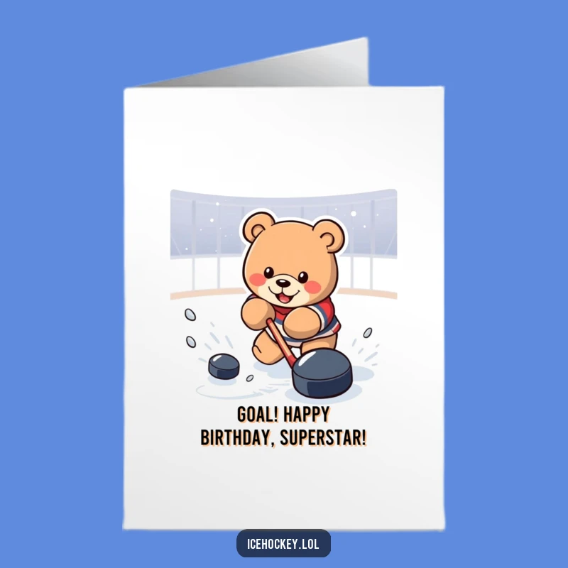 Free Printable Birthday Card: Hockey Bear Shooting Puck Gift for Sports Fans