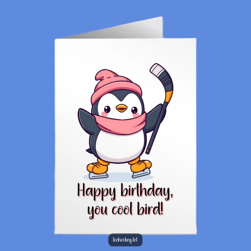 Free Printable Penguin Hockey Birthday Card, Downloadable Cheerful DIY Greeting Fun