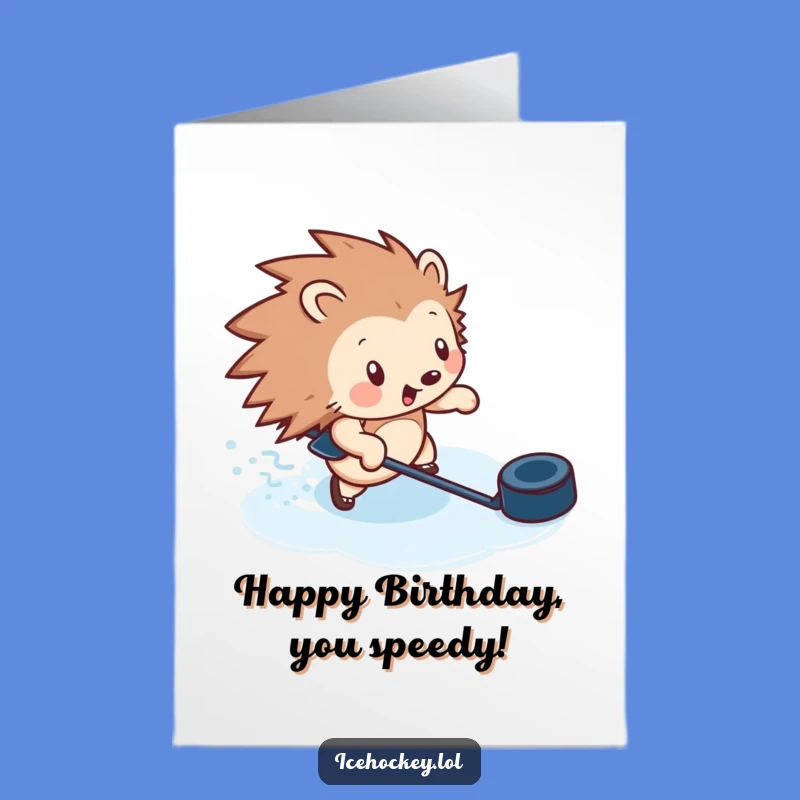 Free Printable Birthday Card: Funny Hedgehog Hockey for a Fast Celebration