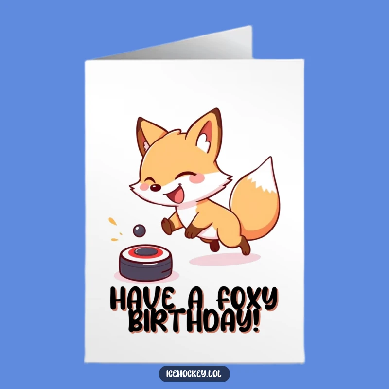 Free Printable Fox Birthday Card - Funny Hockey Theme Downloadable Gift