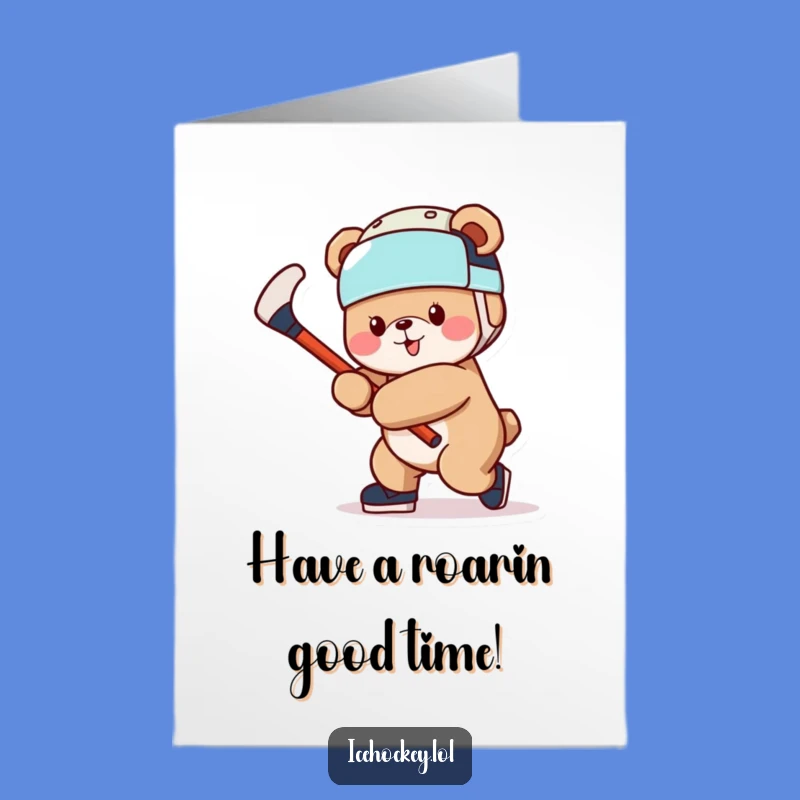Free Printable Birthday Card: Hockey Bear, Funny Downloadable Greeting for Sports Fans