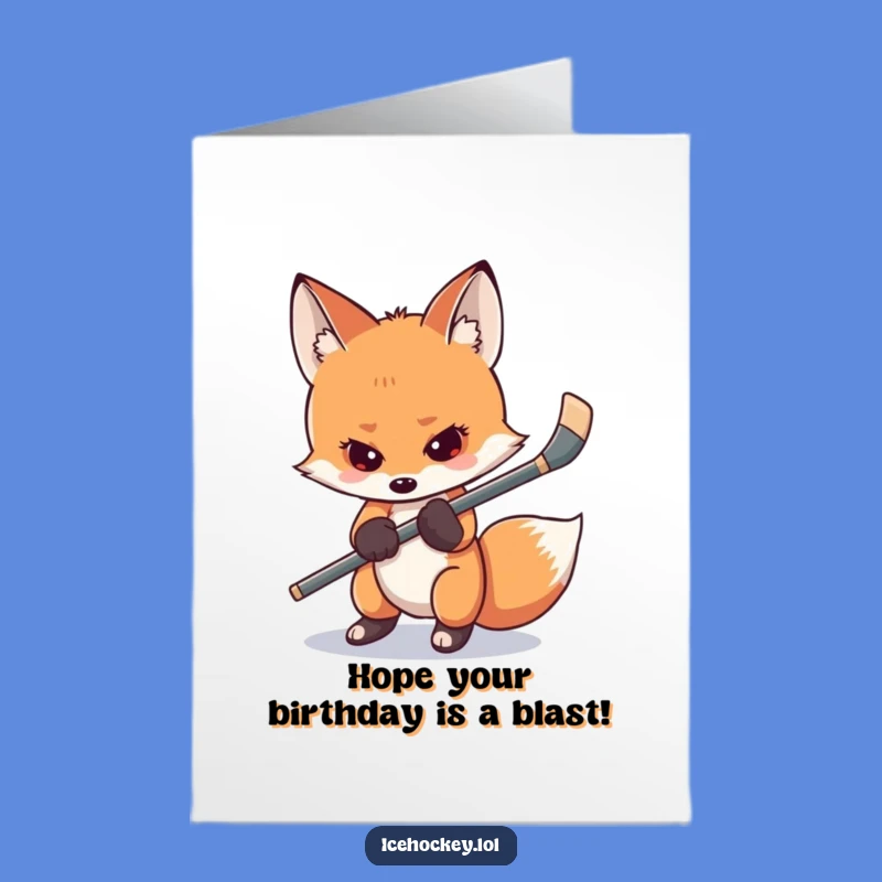 Free Printable Birthday Card: Shy Fox Hockey, Funny Downloadable Gift