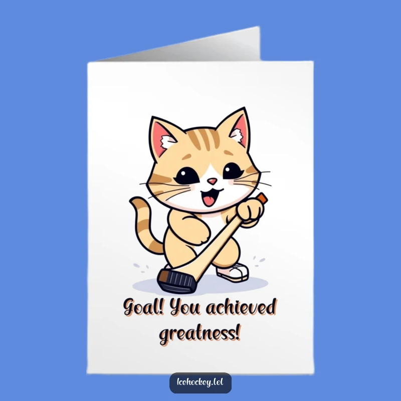 Free Printable Congrats Card: Cat's Slap Shot Power, Humorous Downloadable Gift