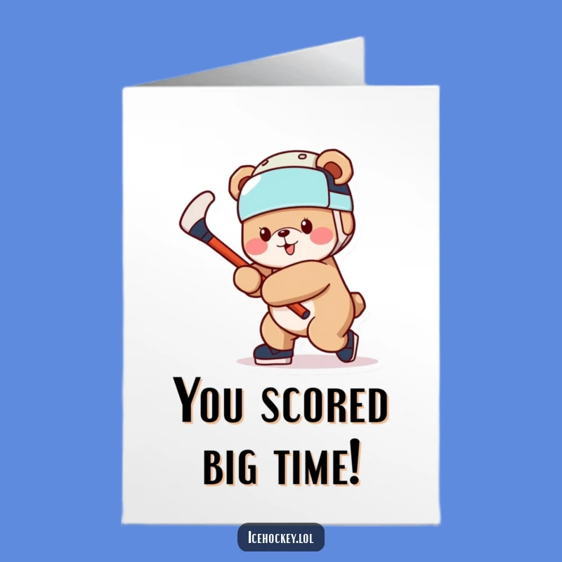 Free Printable Congrats Card: Hockey Bear, Funny Downloadable for Victory