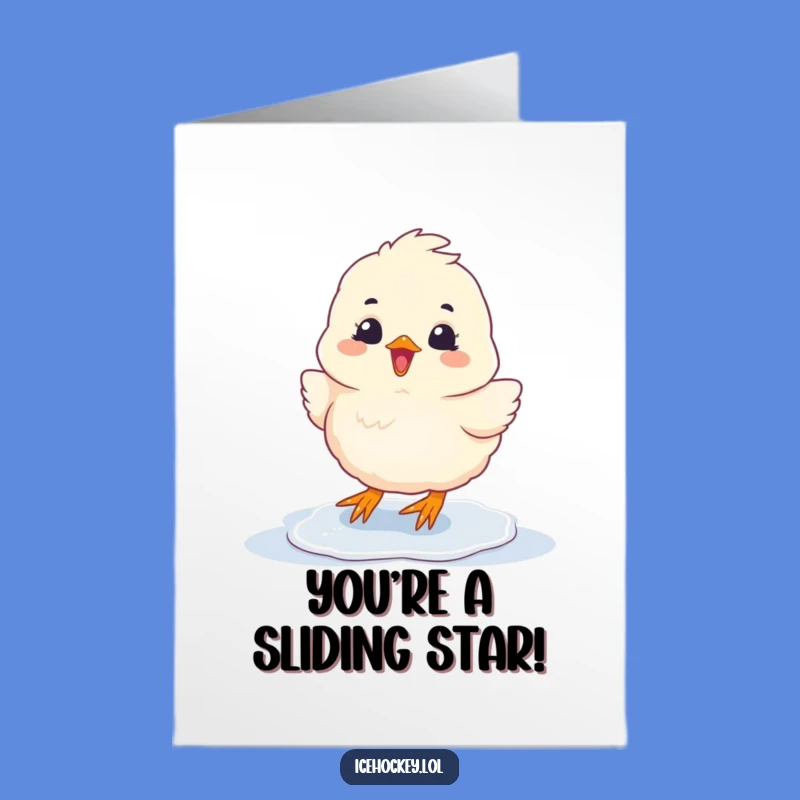 Free Printable Congrats Card: Gleeful Chick Slides, Downloadable Celebration Humor