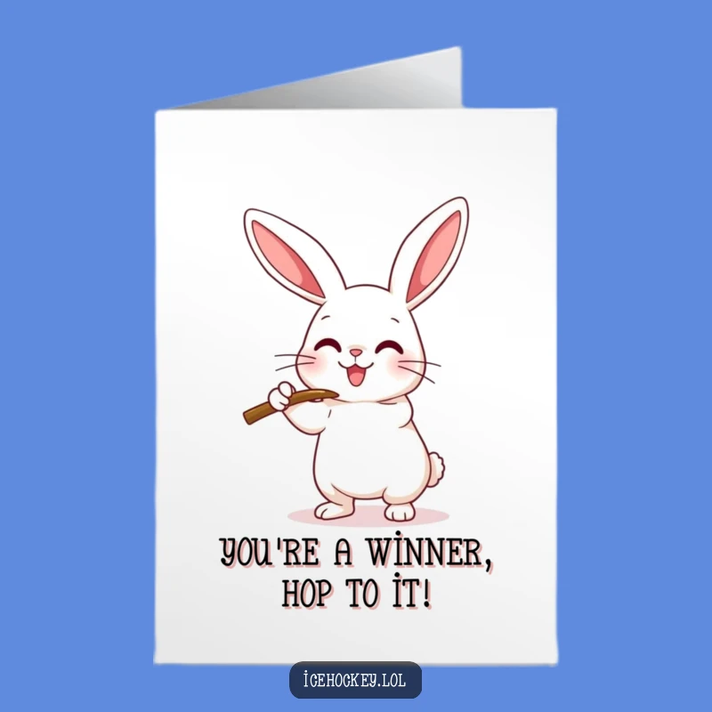 Free Printable Congrats Card: Hockey Rabbit Checks Opponent, Celebrate Wins