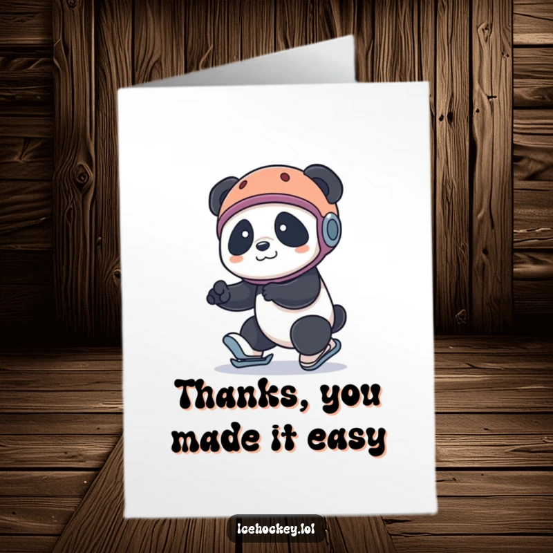 Funny Free Printable Thank You Card: A panda in a helmet humorously trips on skates, offering a funny thank you gesture.