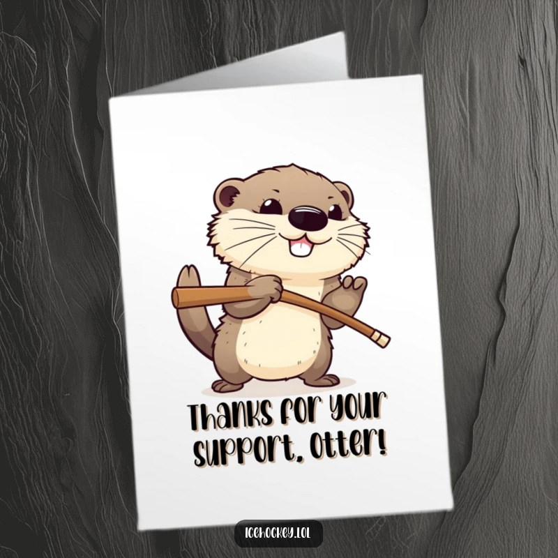 Funny Free Printable Thank You Card: a happy, fluffy otter aggressively checking an opponent with its stick.