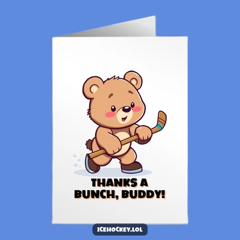 Free Printable Hockey Bear Cub Thank You Card - Funny Downloadable Gift for Appreciation