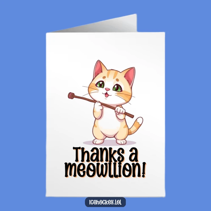 Free Printable Funny Cat Thank You Card: Grateful Stick Trick Downloadable Greeting
