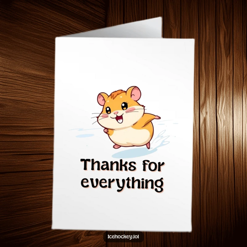 Funny Free Printable Thank You Card: A smiling hamster ice skating fast, sending thanks your way.