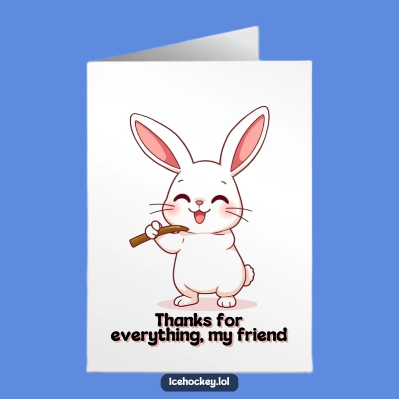 Free Printable Thank You Card: Hockey Rabbit, Gratitude on Ice