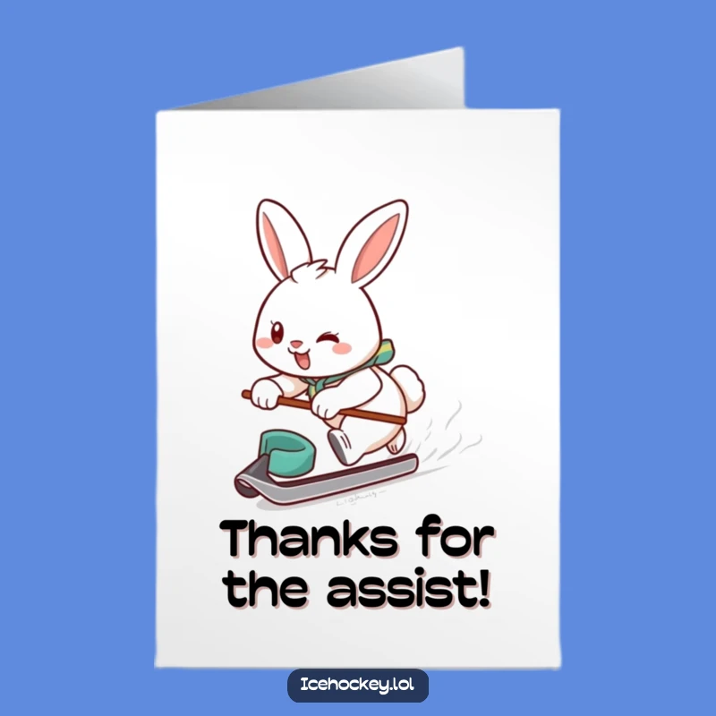 Free Printable Hockey Bunny Thank You Card: Funny Downloadable Gift for Appreciation