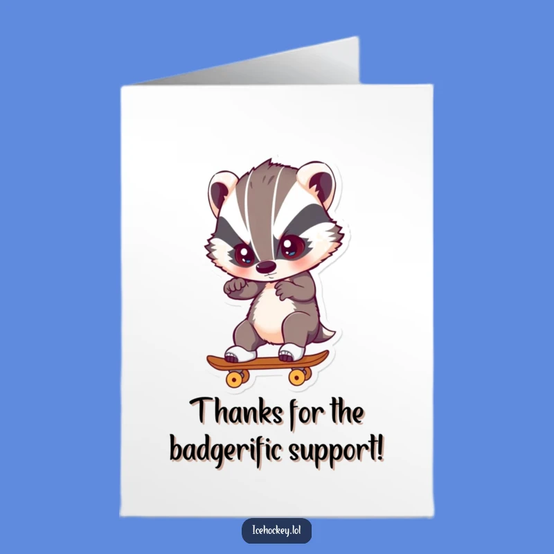Free Printable Thank You Card: Focused Skating Badger, Downloadable Gratitude Humor