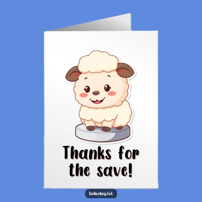 Free Printable Sheep Thanks Card: Funny Hockey Goalie Downloadable Gift for Gratitude