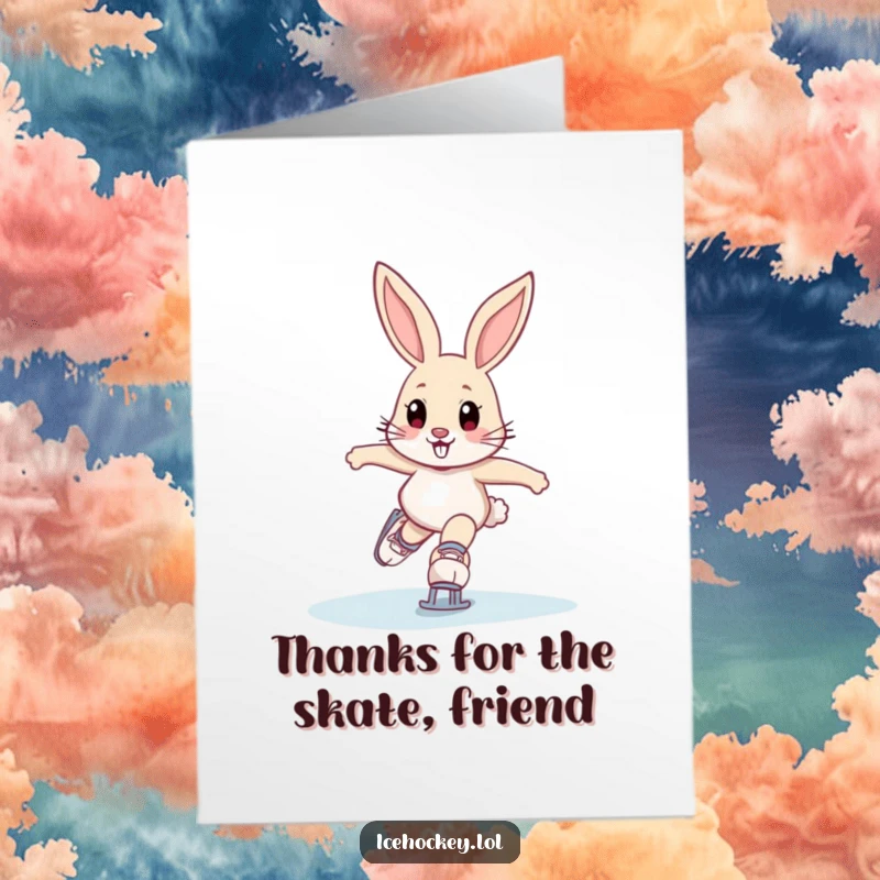 Funny Free Printable Thank You Card: Determined bunny on skates, gliding to deliver a special thank you message.