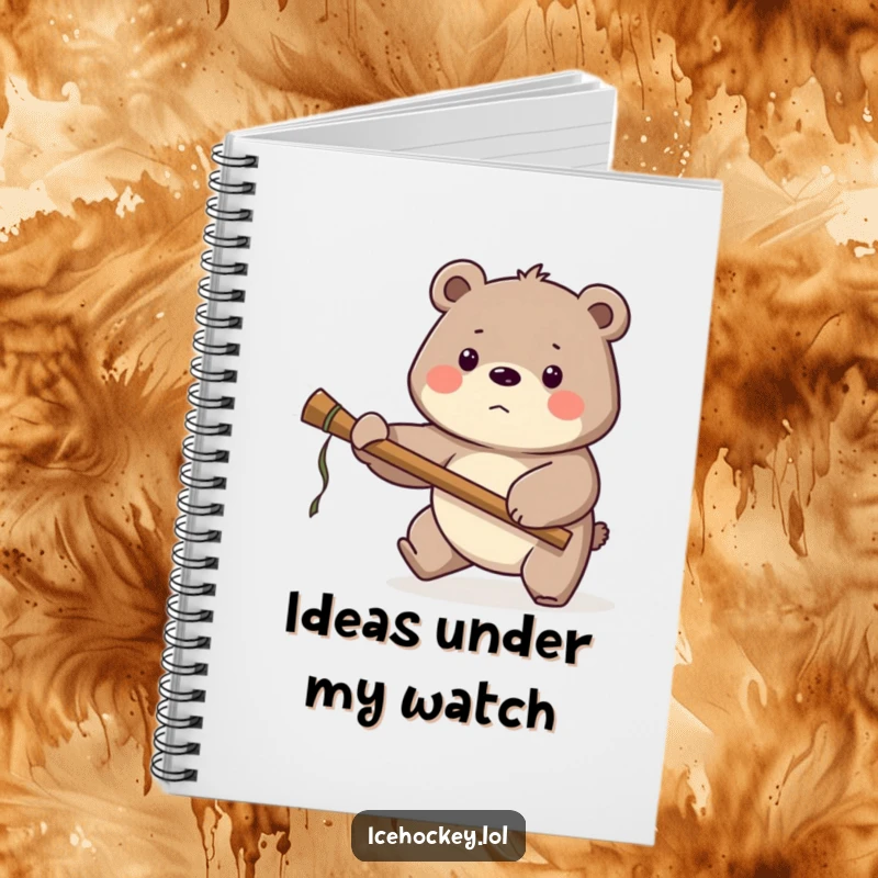 Funny Bear Hockey Notebook: A proud bear guards the net with a large stick, inspiring humorous and strategic note-taking.