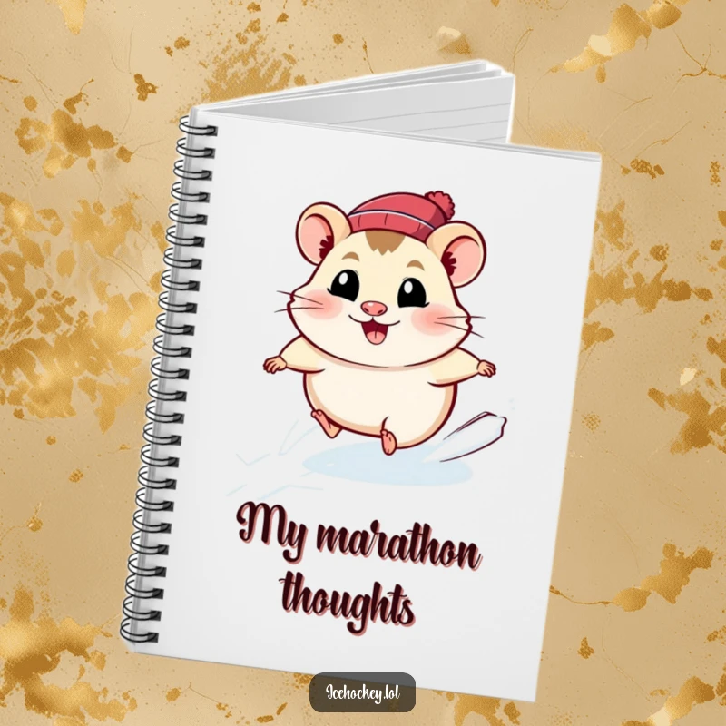 Funny hamster notebook cover with a smiling, speedy hamster ice skating, inspiring quick notes and creative thoughts.