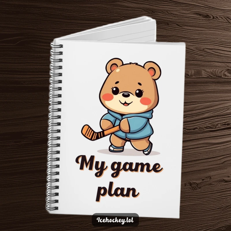Funny notebook featuring a determined bear stick-handling a hockey puck, ready to record your thoughts.