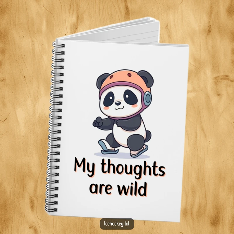 Funny panda notebook: a panda in a helmet comically tripping on roller skates, inspiring creative and humorous entries.