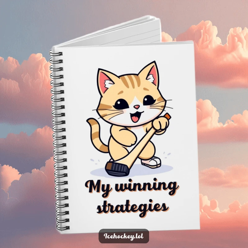 Funny Notebook: Features a proud cat attempting a hockey slap shot, ready to record your most hilarious hockey-related thoughts.