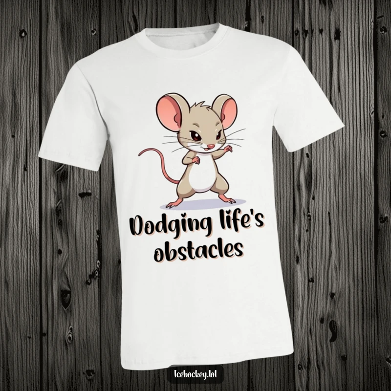 Funny T-Shirt: A determined mouse is depicted expertly deking around a hockey opponent, showcasing speed and cleverness.