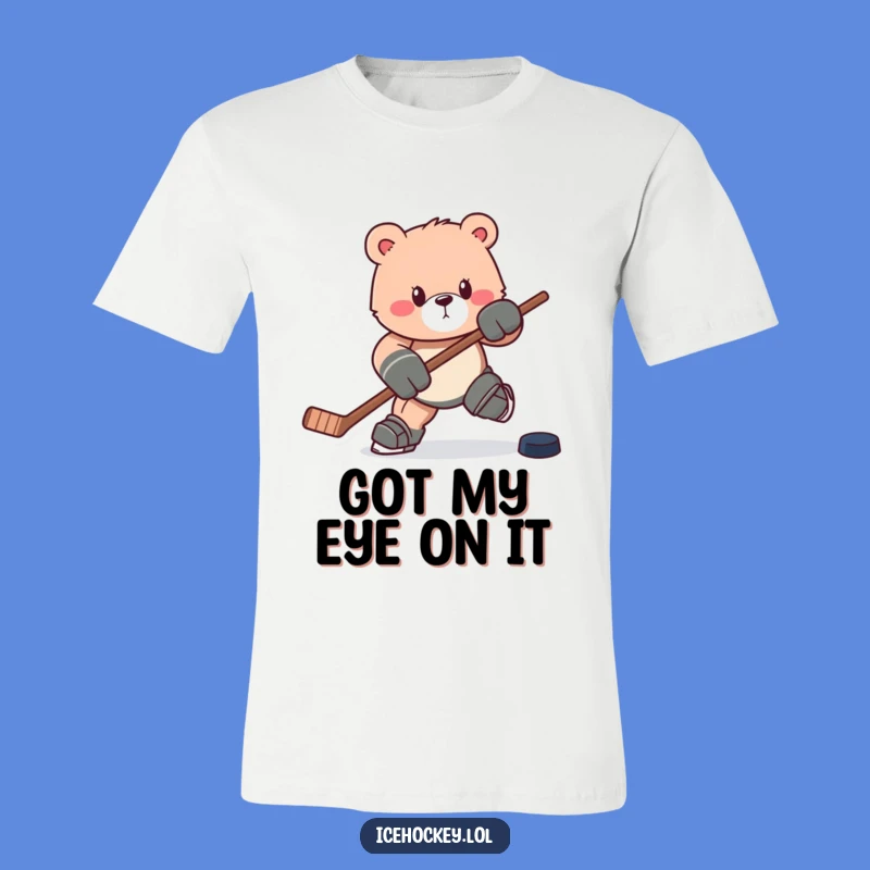Funny Bear Hockey T-Shirt: Charging Bruin with Stick & Puck, Ideal Fun Gift