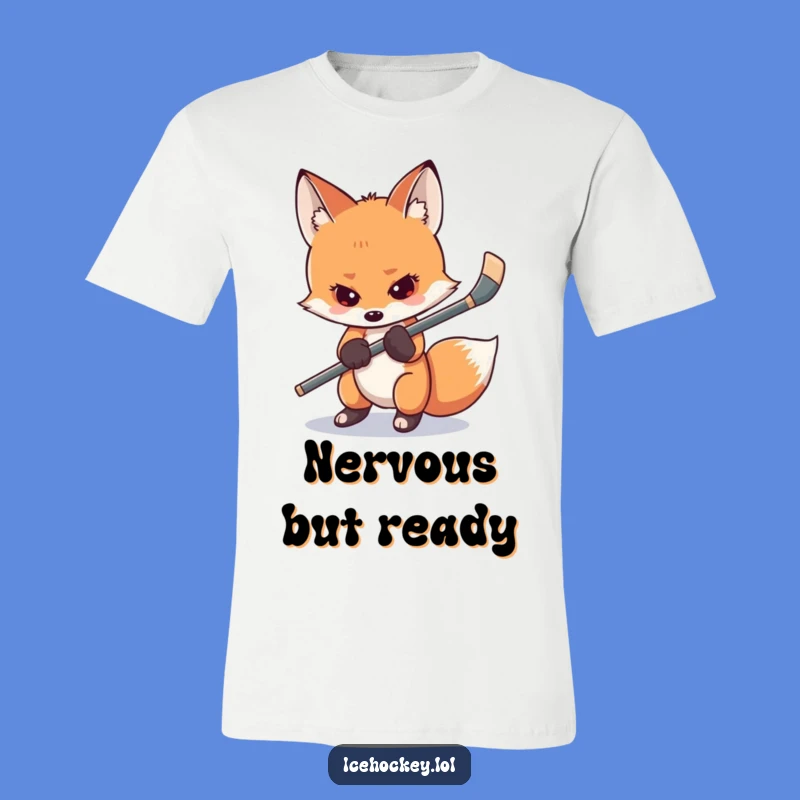 Funny Shy Fox Hockey T-Shirt - Nervous Player Print, Hilarious Gift