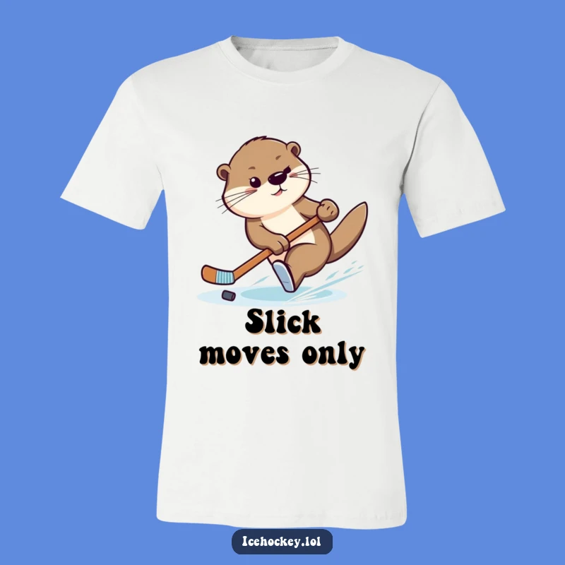 Funny Otter Hockey T-Shirt: Slick Swimmer's Game Face for Hockey Fans