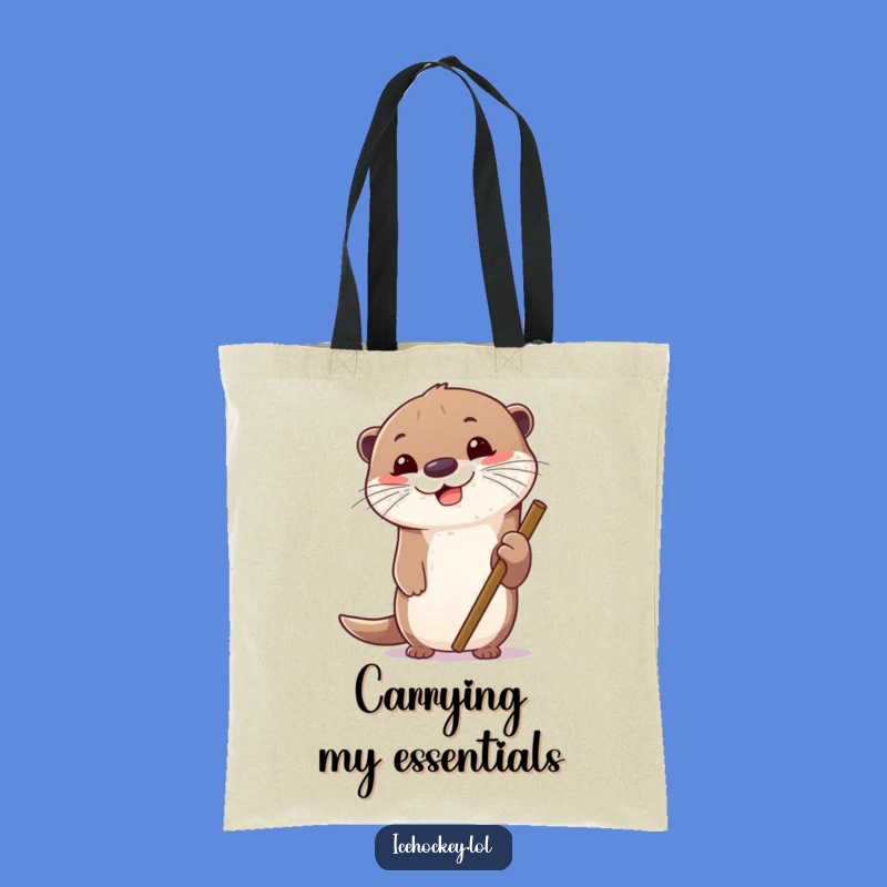 Funny Otter Ice Hockey Tote Bag: Carry Your Game with This Hilarious Accessory.
