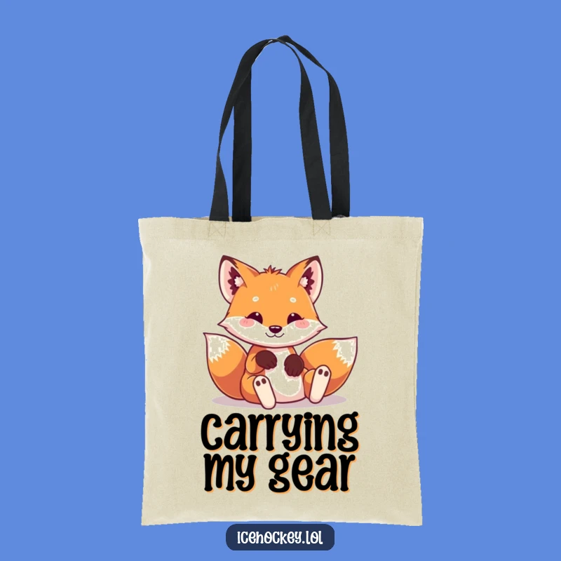 Funny Fox Tote Bag - Playful Hockey Carryall, Hilarious Funny Gift