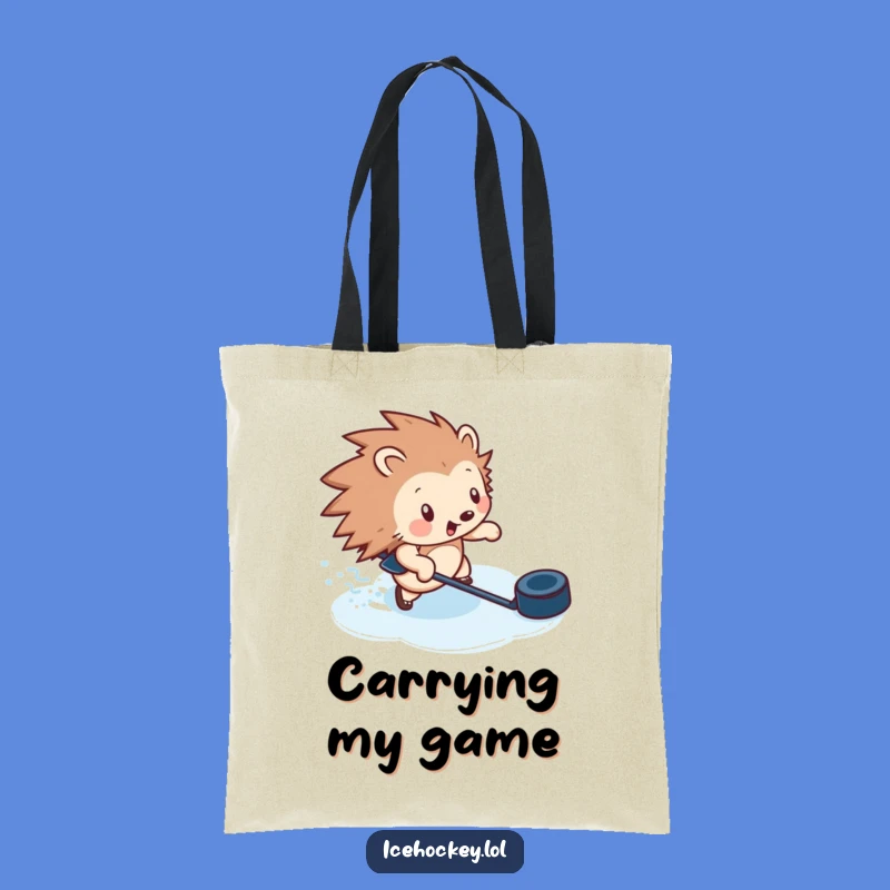 Funny Hedgehog Hockey Tote Bag - Speedy Puck Player Accessory