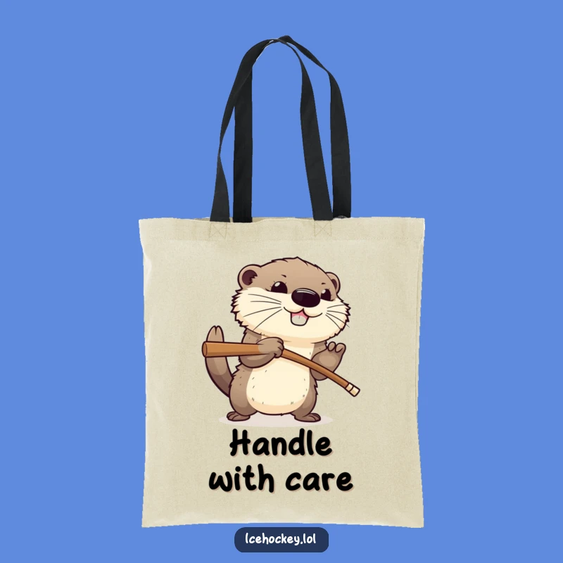 Funny Hockey Otter Tote Bag: Aggressive Animal Carryall Gift